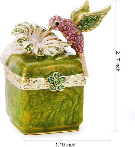 Hand Painted Enamel Hinged Trinket Box, Unique Mini Ring Necklace Jewelry Organizer, Classical Antique Bejeweled Storage, Figurine Collectible Keepsake Home Decor (Hummingbird on Box) in Saudi Arabia