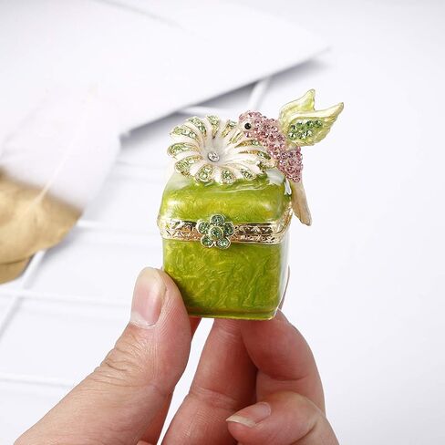 Hand Painted Enamel Hinged Trinket Box, Unique Mini Ring Necklace Jewelry Organizer, Classical Antique Bejeweled Storage, Figurine Collectible Keepsake Home Decor (Hummingbird on Box) in Saudi Arabia