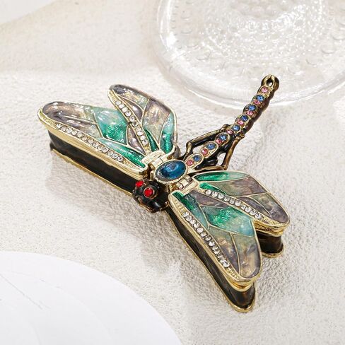 Hand Painted Enamel Hinged Trinket Box, Unique Mini Ring Necklace Jewelry Organizer, Classical Antique Bejeweled Storage, Figurine Collectible Keepsake Home Decor (Hummingbird on Box) in Saudi Arabia