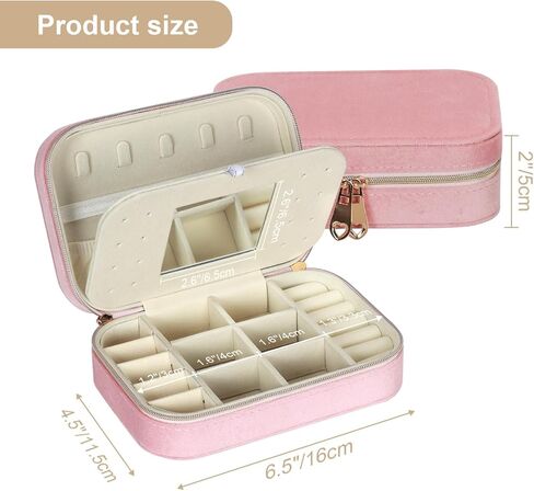 صندوق مجوهرات الفانيلا ، علبة مجوهرات السفر مع المرآة ، سفر منظم المجوهرات الصغيرة المحمولة لأقراط مسمار ، حلقات ، قلادات ، أساور ، 6.3 "× 4.5" × 2 "، الأخضر in Kuwait
