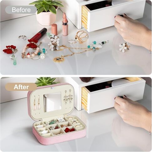 صندوق مجوهرات الفانيلا ، علبة مجوهرات السفر مع المرآة ، سفر منظم المجوهرات الصغيرة المحمولة لأقراط مسمار ، حلقات ، قلادات ، أساور ، 6.3 "× 4.5" × 2 "، الأخضر in Kuwait