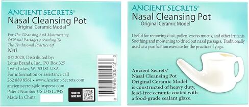 ANCIENT SECRETS Neti Pot & Nasal Cleansing Salt Set - Nasal Irrigation System, Ceramic Nasal Cleansing Pot + Non-Iodized Pure Salt, Sinus Relief, Allergy Nasal Spray Alternative (2 Piece Set) in Kuwait