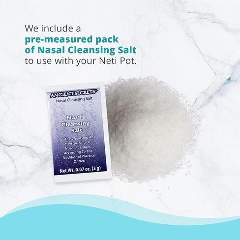 ANCIENT SECRETS Neti Pot & Nasal Cleansing Salt Set - Nasal Irrigation System, Ceramic Nasal Cleansing Pot + Non-Iodized Pure Salt, Sinus Relief, Allergy Nasal Spray Alternative (2 Piece Set) in Kuwait