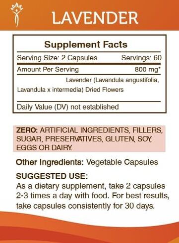 Secrets of the Tribe Lavender 60 Capsules, 800 mg, Lavender (Lavandula angustifolia, Lavandula x Intermedia) Dried Flowers (60 Capsules) in Kuwait