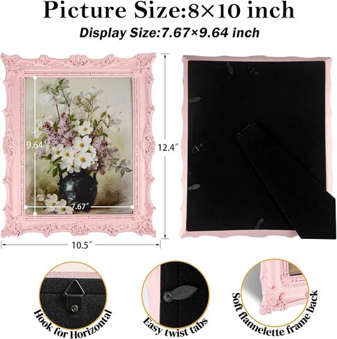 8x10 Vintage Picture Frame, Black Hand-Crafted Resin Picture Frame with Easel & Hook, Home Décor for Tabletop Wall Hanging in Saudi Arabia