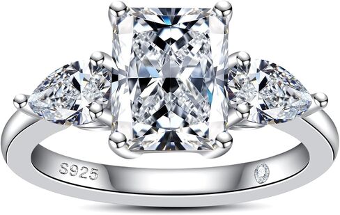 Anuclub Emerald/Radiant Cut Cut Moissanite Engagement Rings 3Ct Center Stone D Color VVS1 925 Sterling Silver Pear Cut Side Stone Wedding Ring of Women wath in Kuwait