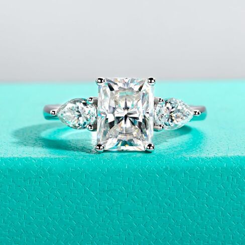 Anuclub Emerald/Radiant Cut Cut Moissanite Engagement Rings 3Ct Center Stone D Color VVS1 925 Sterling Silver Pear Cut Side Stone Wedding Ring of Women wath in Kuwait