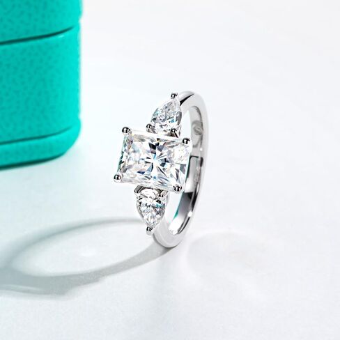 Anuclub Emerald/Radiant Cut Cut Moissanite Engagement Rings 3Ct Center Stone D Color VVS1 925 Sterling Silver Pear Cut Side Stone Wedding Ring of Women wath in Kuwait