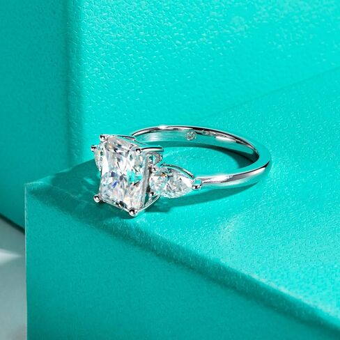 Anuclub Emerald/Radiant Cut Cut Moissanite Engagement Rings 3Ct Center Stone D Color VVS1 925 Sterling Silver Pear Cut Side Stone Wedding Ring of Women wath in Kuwait