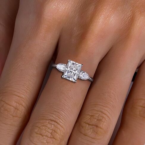 Anuclub Emerald/Radiant Cut Cut Moissanite Engagement Rings 3Ct Center Stone D Color VVS1 925 Sterling Silver Pear Cut Side Stone Wedding Ring of Women wath in Kuwait