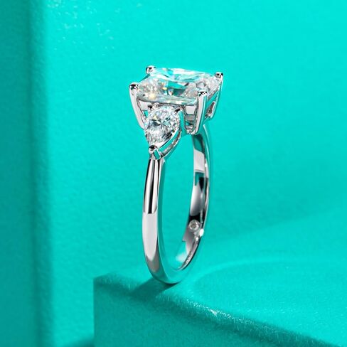 Anuclub Emerald/Radiant Cut Cut Moissanite Engagement Rings 3Ct Center Stone D Color VVS1 925 Sterling Silver Pear Cut Side Stone Wedding Ring of Women wath in Kuwait
