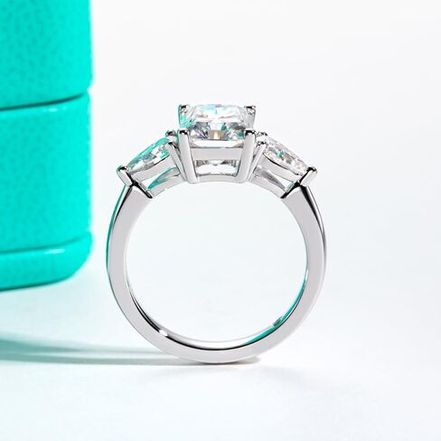 Anuclub Emerald/Radiant Cut Cut Moissanite Engagement Rings 3Ct Center Stone D Color VVS1 925 Sterling Silver Pear Cut Side Stone Wedding Ring of Women wath in Kuwait