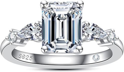 Anuclub Emerald/Radiant Cut Cut Moissanite Engagement Rings 3Ct Center Stone D Color VVS1 925 Sterling Silver Pear Cut Side Stone Wedding Ring of Women wath in Kuwait