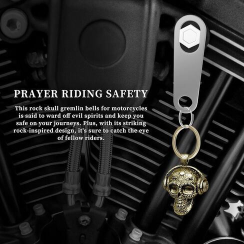 Motorcycle Guardian Luck Bell Rock Skull Biker Gremlin Bell Car Key Chain Ring Accessories with Motorcycle Bell Hanger in Kuwait