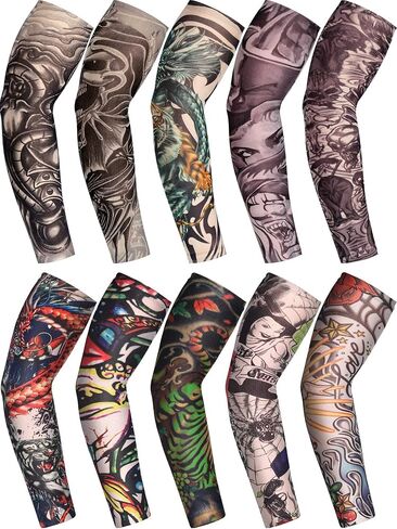 Boao 20 Pcs Men's Cooling Arm Sleeves Long Fingerless Arm Cover Anti Slip UV Protection Sun Temporary Tattoo Sleeves in Saudi Arabia