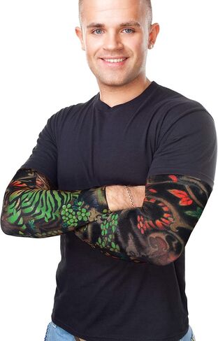 Boao 20 Pcs Men's Cooling Arm Sleeves Long Fingerless Arm Cover Anti Slip UV Protection Sun Temporary Tattoo Sleeves in Saudi Arabia