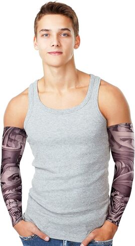 Boao 20 Pcs Men's Cooling Arm Sleeves Long Fingerless Arm Cover Anti Slip UV Protection Sun Temporary Tattoo Sleeves in Saudi Arabia