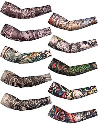 Boao 20 Pcs Men's Cooling Arm Sleeves Long Fingerless Arm Cover Anti Slip UV Protection Sun Temporary Tattoo Sleeves in Saudi Arabia