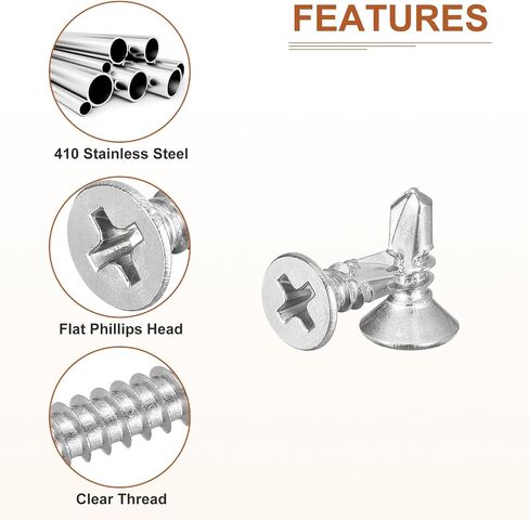 25Pcs ST3.5x16mm Self Drilling Screws, 410 Stainless Steel Flat Head Phillips Sheet Metal Screw - Good for Wood to Metal, Furniture - Silver in Saudi Arabia