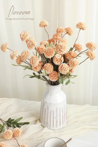 Floroom 5pcs Faux Silk Pompon Mum Artificial Flowers, Bulk Fake Mini Chrysanthemums with Stems for DIY Bouquet Centerpieces Wedding Fillers Terracotta Arrangements Shower Decorations, Burnt Orange in Saudi Arabia