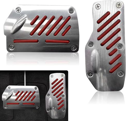 2 PCS Car Automatic Transmission 5.51" x 2.44" + 2.95" x 4.92" Accelerator Brake Pedal Cover Set, Non-Slip PVC Rubber Alloy Anti-Rust Sports Decoration Foot Pedal, for Cars (Black) in Saudi Arabia
