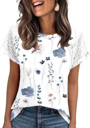 Ivicoer Womens Tops Lace Short Sleeve Blouses Dressy Casual Summer Tshirts Business Outfits in Saudi Arabia