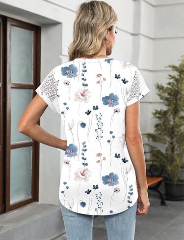 Ivicoer Womens Tops Lace Short Sleeve Blouses Dressy Casual Summer Tshirts Business Outfits in Saudi Arabia