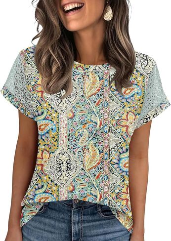 Ivicoer Womens Tops Lace Short Sleeve Blouses Dressy Casual Summer Tshirts Business Outfits in Saudi Arabia