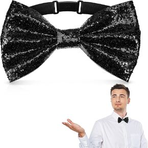 Molian Sequin Bow Ties for Men, Premium Men's Pre-tied Adjustable Length Bowtie Black Bow Tie for Formal Events, Wedding, Prom, and Parties