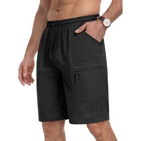 Mens Cargo Casual Shorts Lightweight Stretch Athletic Shorts Elastic Waistband with 5 Pockets Hiking Gym Beach