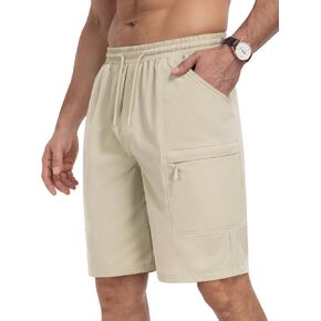 Mens Cargo Casual Shorts Lightweight Stretch Athletic Shorts Elastic Waistband with 5 Pockets Hiking Gym Beach in Kuwait