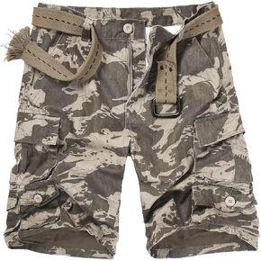 Mens Cargo Shorts Cotton Relaxed Fit Camo Shorts Casual Work Shorts with 9 Pockets No Belt