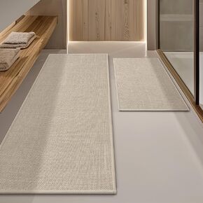 yihouse beige الحمام سجادة مجموعات 2 ، حصيرة استحمام الامتصاص للحمام غير قابلة للانزلاق ، حصيرة الحمام جاف ، سجادة حمام رفيعة مرحاض وأرضية
