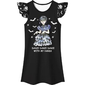 Girls Cartoon Black Dress Princess Party Dress for 5-12Y Kids Casual Clothes