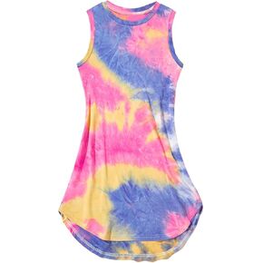 Girl's Tie Dye Sleeveless Cute Tank Dress Crew Neck Casual Summer Dress