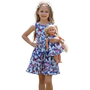 القوس حلم فتاة الفساتين مع مطابقة فتاة American Girl Doll ملابس خمر الزهور الفراشة 3-12 سنة