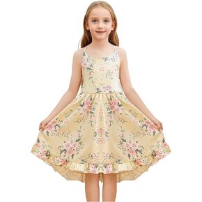 Girls Summer Floral Hi-Low Sleeveless Sundress with Straps,Vintage Boho Backless Party Dress in Saudi Arabia