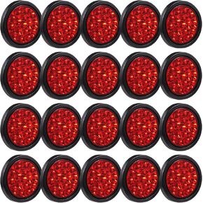 Omistar 20 PCS 4 بوصة مستديرة LED Tailer Light Red 16 LED مضاد للماء أضواء ذيل أضواء الفرامل المقطورة توقف