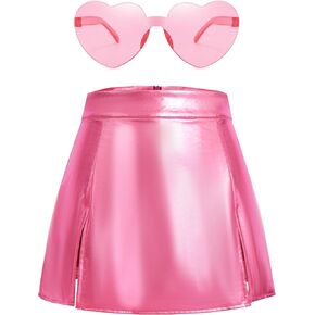 Girls Metallic Skirts A-Line with Inner Shorts Shiny Skater Skirt Hot Festaval Outfit with Accessories in Saudi Arabia