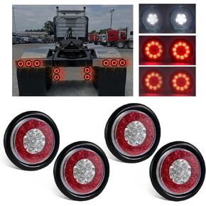 4 PCS 4 "Round LED Truck Truck Tail Lights 16 LEDS Stop Brake Brake Backup Running Light Red White LED Mount Flange Mount for Trucks RVS 12V
