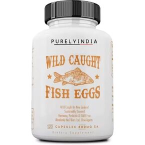 Wild Caught Fish Eggs Omega-3 Supplement 2400mg - Supports Brain, Heart, Fertility & Inflammatory Health - Whole Food Source of Vitamin D, K2, A, Non-GMO, Freeze-Dried, 120 Capsules