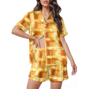Women Short Satin Pajamas Set Silk Pajamas for Women Shorts Sleeve Sleeve Button Down Loungewear Pjs Sets XS-XXL