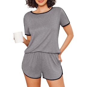 Ekouaer Womens Pajama Sets Color Block Short Sleeve Sleepwear Soft Pjs Sets Summer 2 Piece Lounge Set with Pockets S-XXL