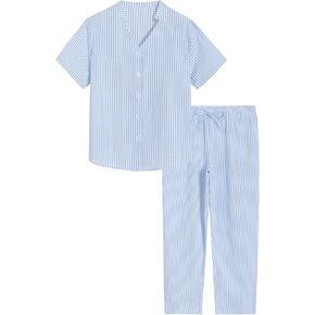 Latuza Women's Petite Seersucker Pajamas Set Cotton Pj Set Petite Size