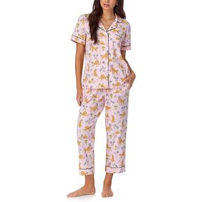 BedHead PJs Womens 3/4 Sleeve Notch Collar & Cropped Pants Sleepwear Pajama Set, Organic Cotton
