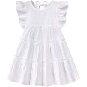 Little Girls Dresses Linen Ruffle Sleeveless Casual Dress Kids Summer Beach Clothes Sundress