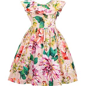 Allovin Girls and Toddler 100 ٪ من القطن بلا أكمام هاواي فستان A-Line-Sundress Floral Summer لقضاء عطلة الشاطئ 2-12Y