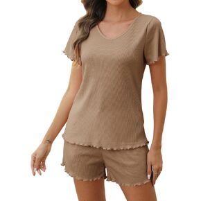 Womens Pajama Sets Shorts 2 Piece Summer Short Sleeve Pjs Set Waffle Knit Lounge Sets for Women
