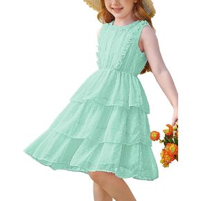غريس كارين فتيات الصيف بلا أكمام فستان الكشكش سويسري نقطة الربيع sundress تدفق الطبقات طبقات midi dress dress 5-12y