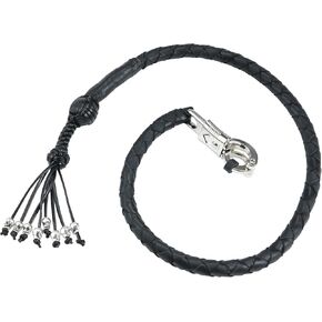 36 "مقود دراجة نارية احصل على سوط راكب راكبي جلدي حقيقي مع شعارات جمجمة 9 ألوان (أسود)
